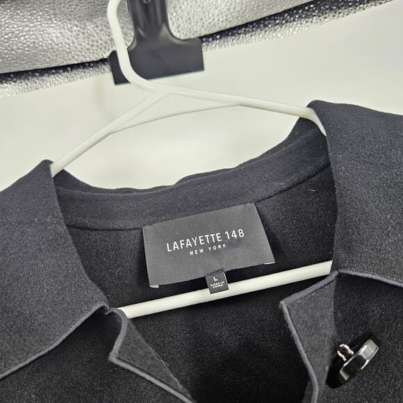 Lafayette 148 Overcoat Jacket Black Wool Cut Out Embroidered Button Front Size L - Picture 4 of 7